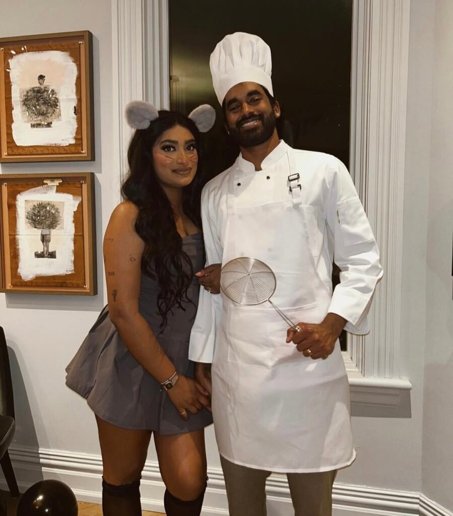 A couple wearing Alfredo and Remy Halloween costumes.