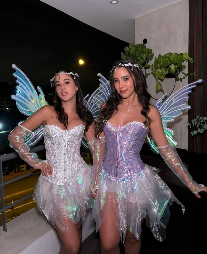 Best friends wearing fairy Halloween costumes.