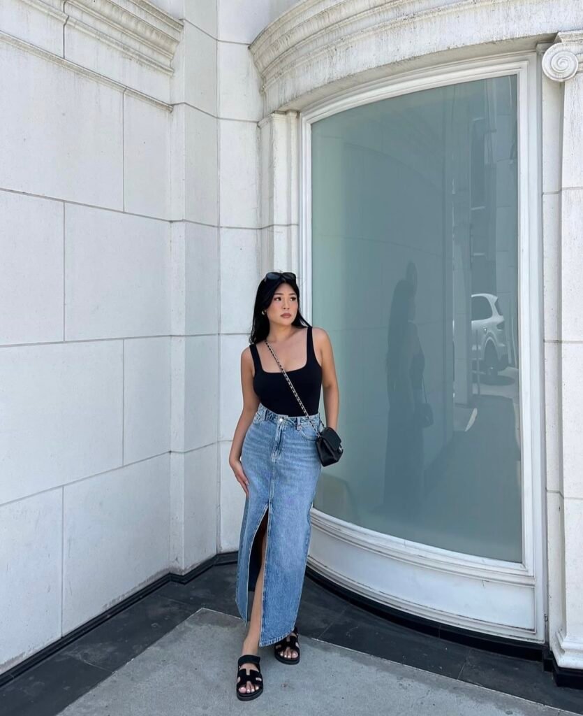 A long skirt outfit.