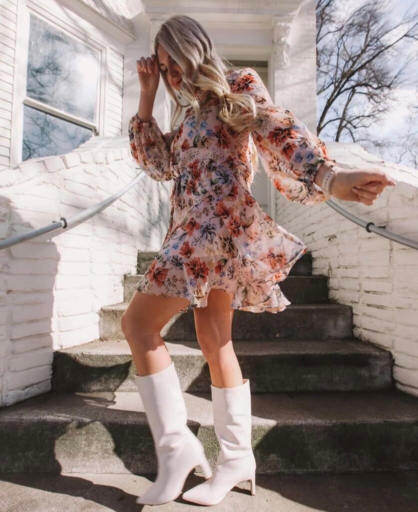 A white boots outfit.
