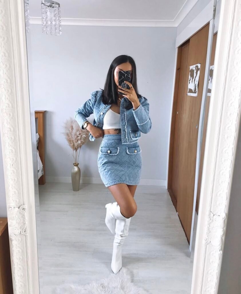 A white boots outfit.