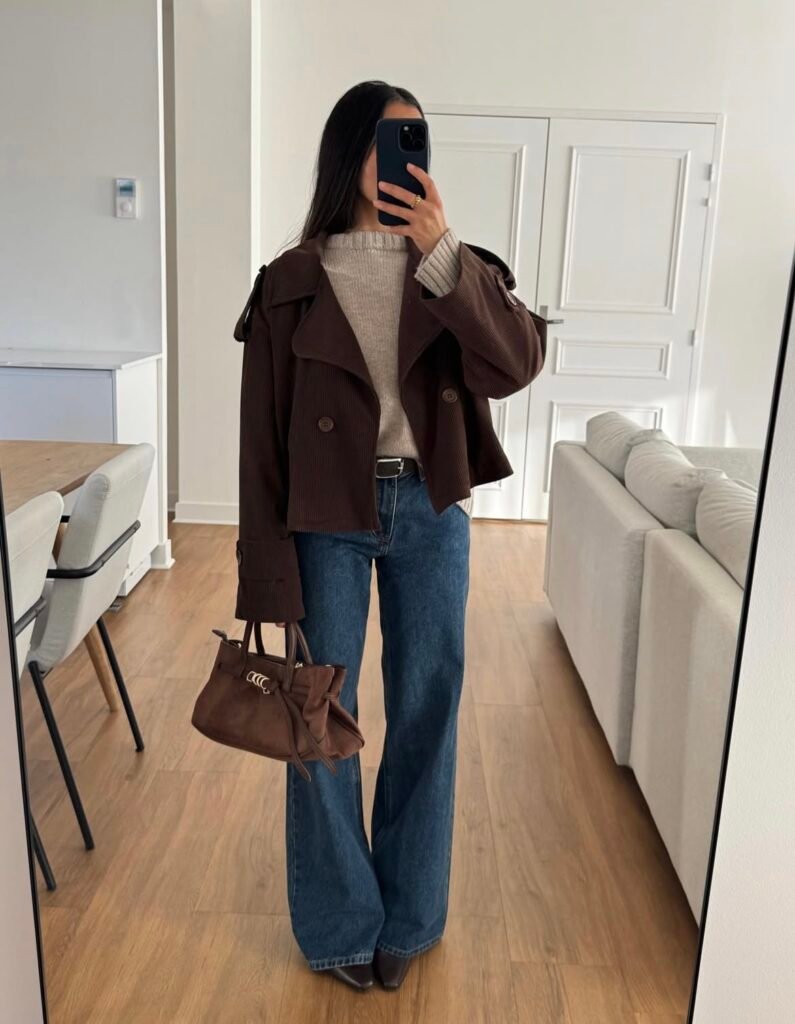 A denim work outfit.