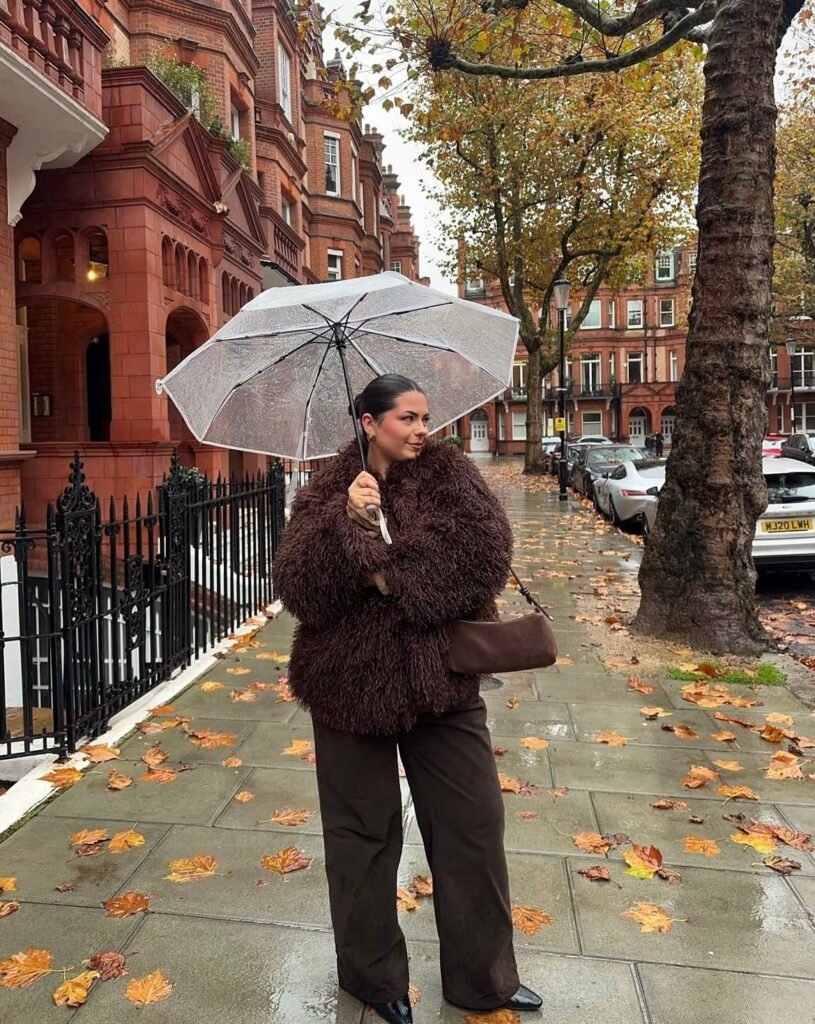 A casual rainy day outfit.