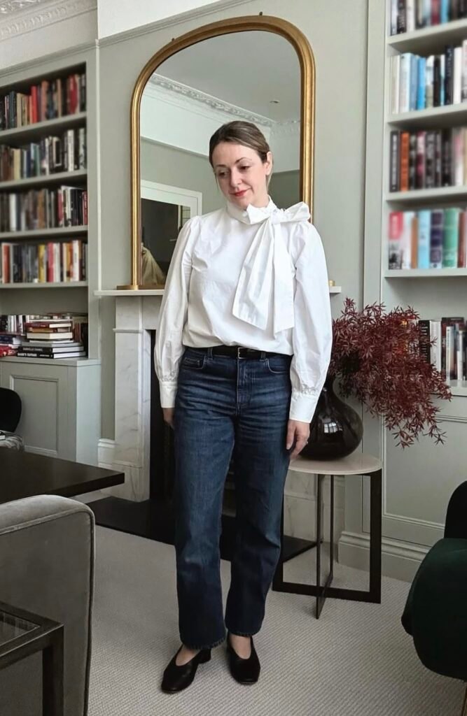 A denim work outfit.