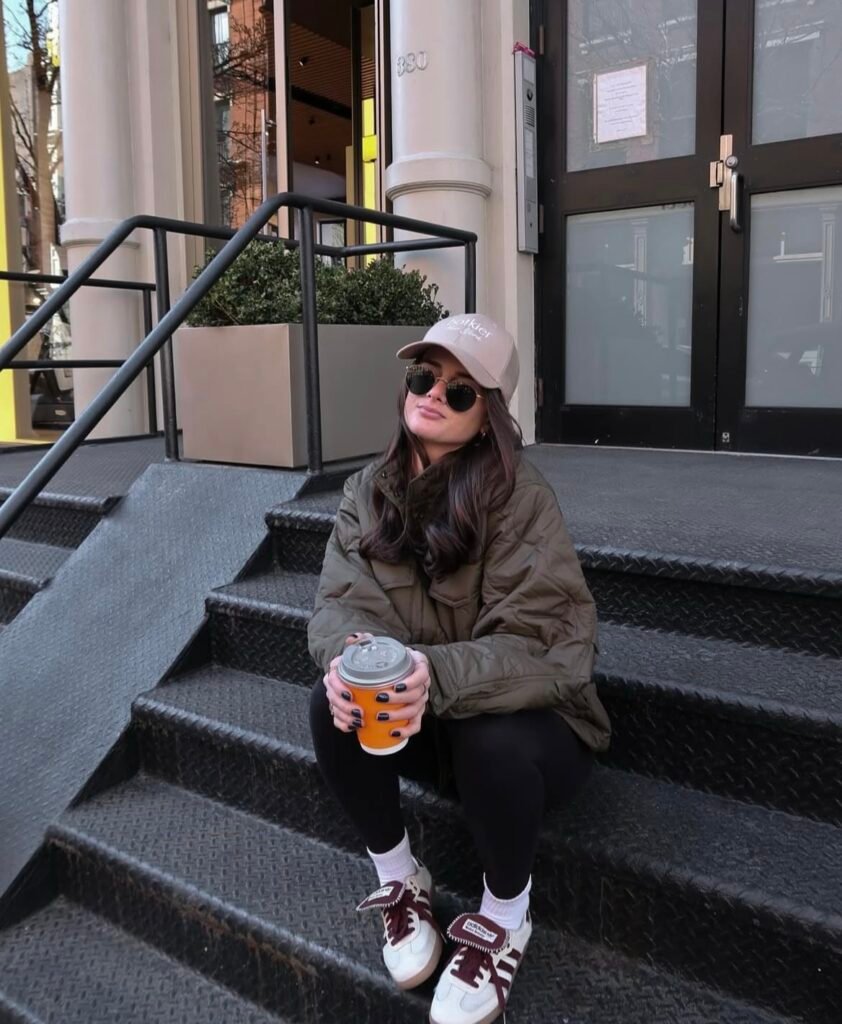 A casual rainy day outfit.