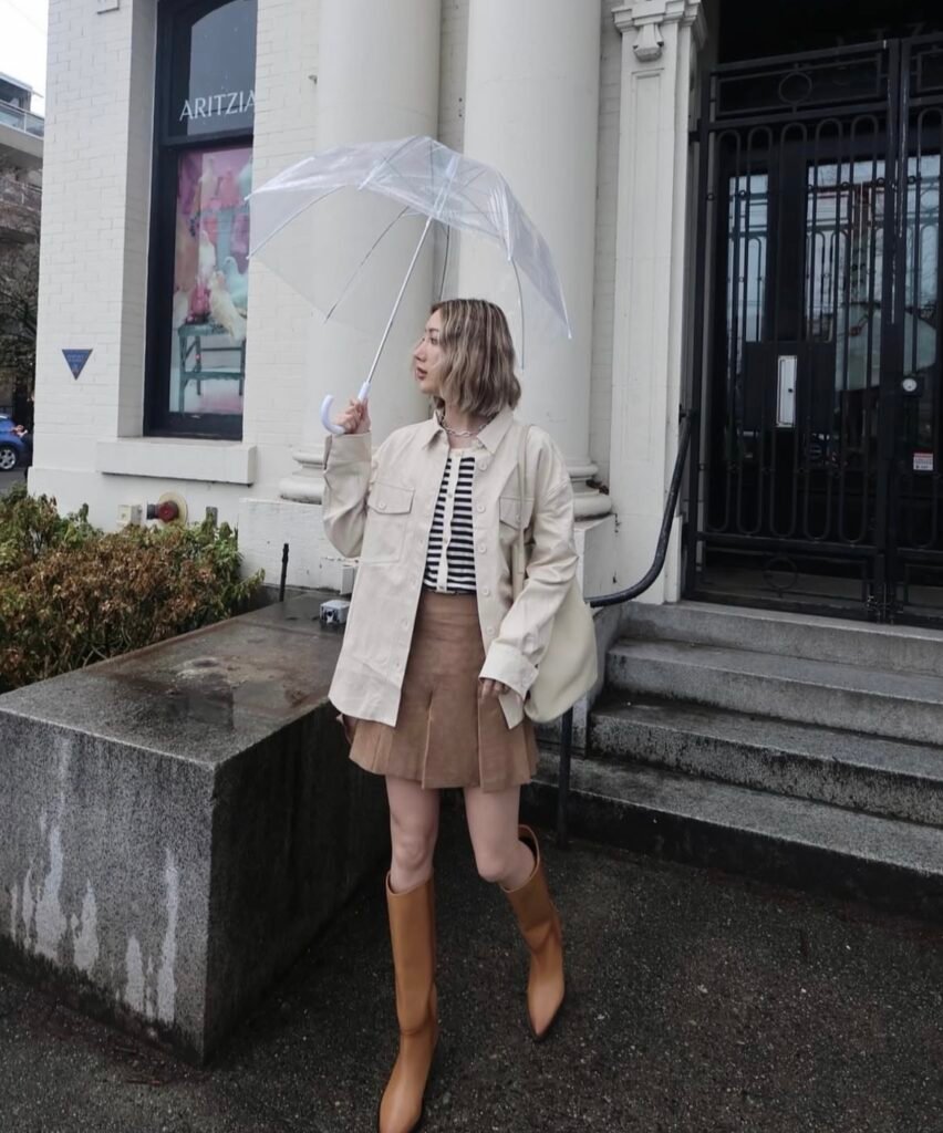 A casual rainy day outfit.