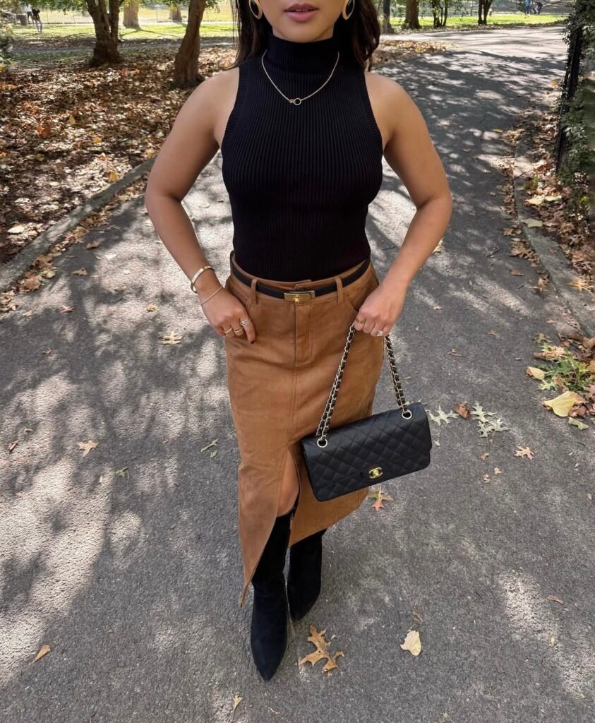 A long skirt outfit.