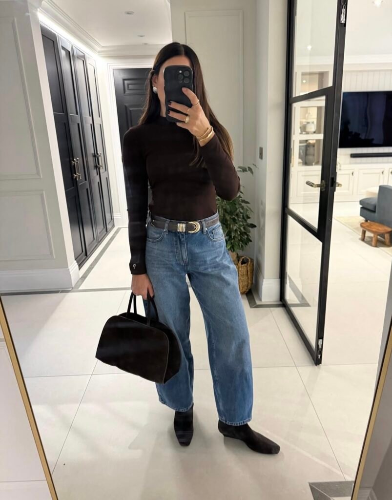 A denim work outfit.