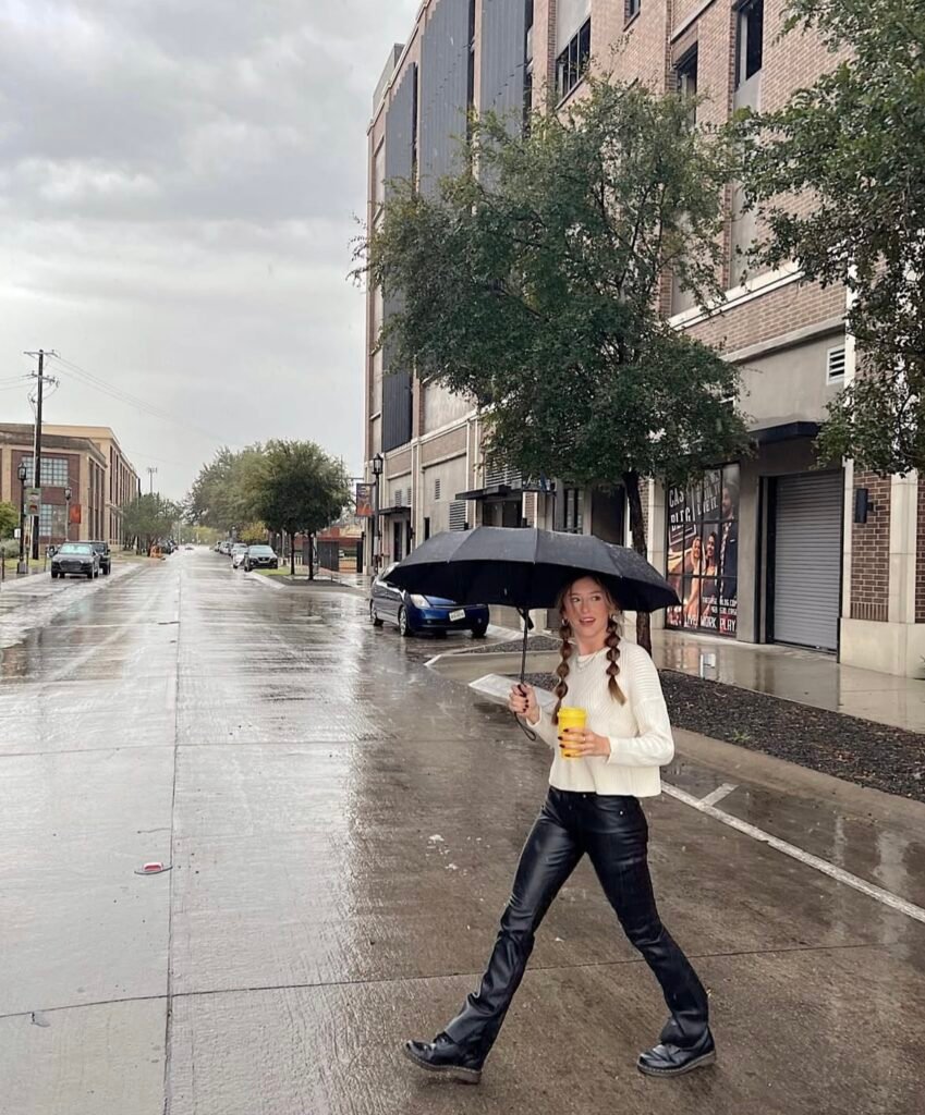 A casual rainy day outfit.