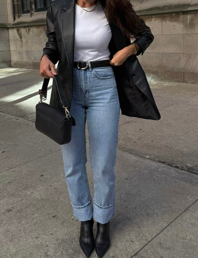 A denim work outfit.