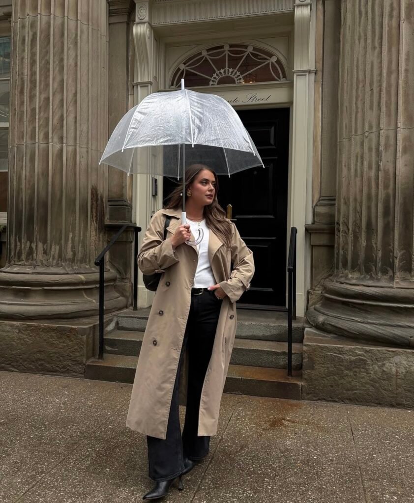 A casual rainy day outfit.