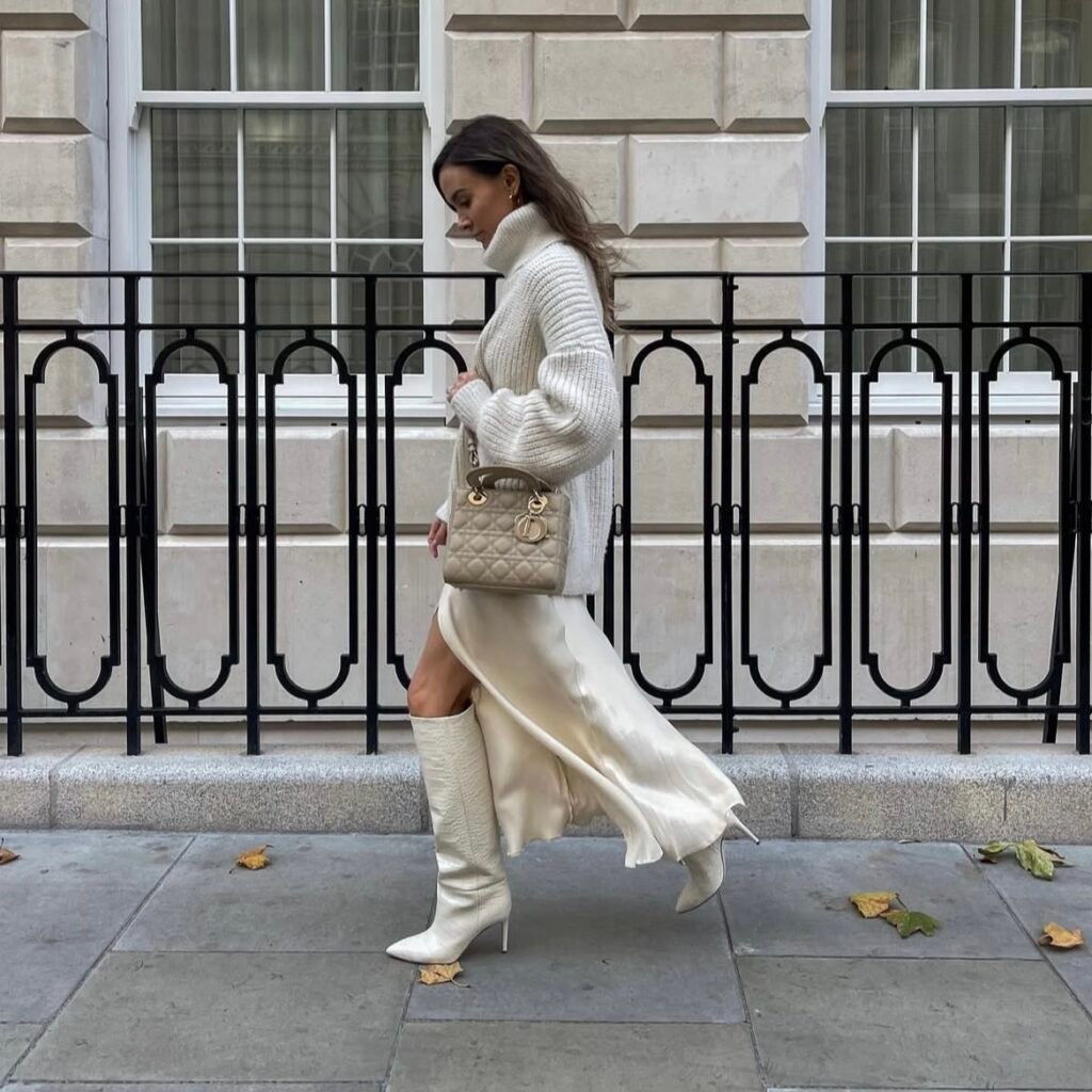 A white boots outfit.