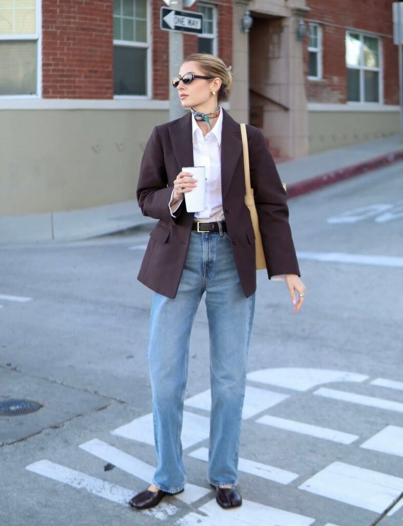 A denim work outfit.