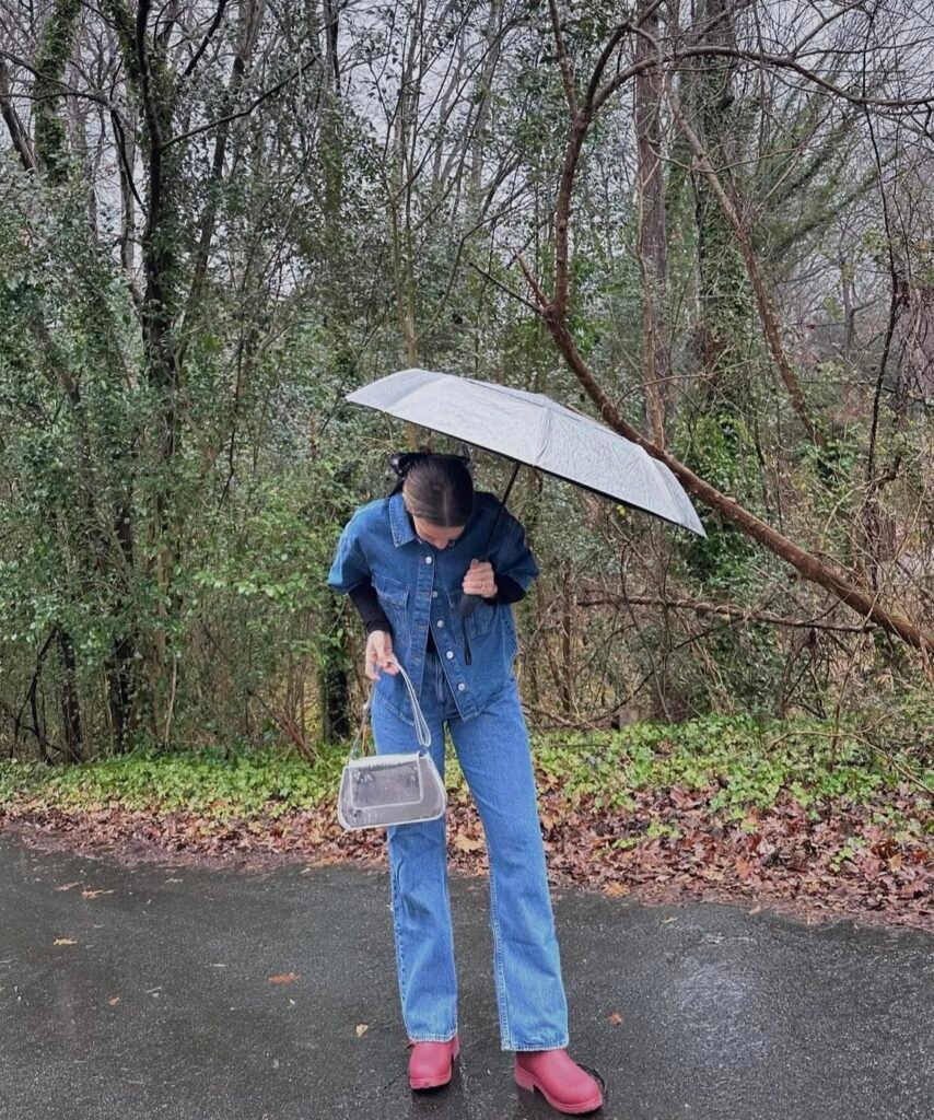 A casual rainy day outfit.