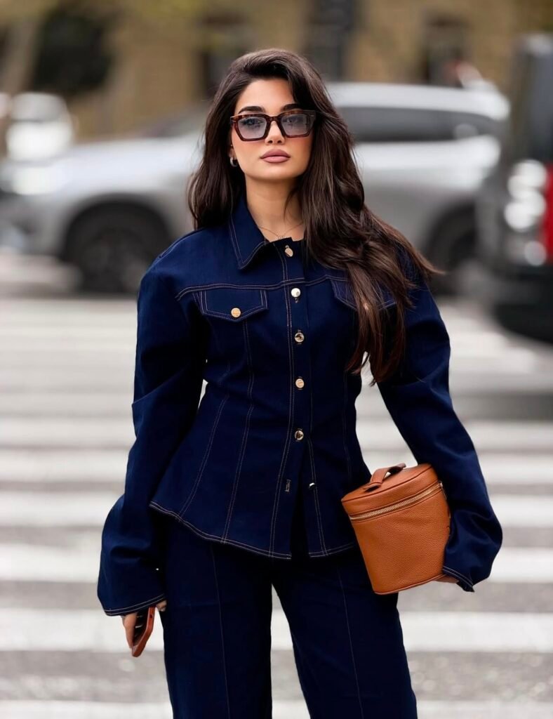 A denim work outfit.