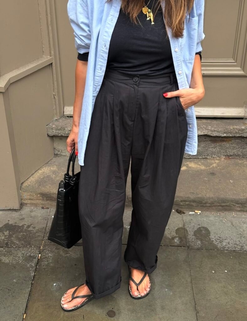 A casual rainy day outfit.