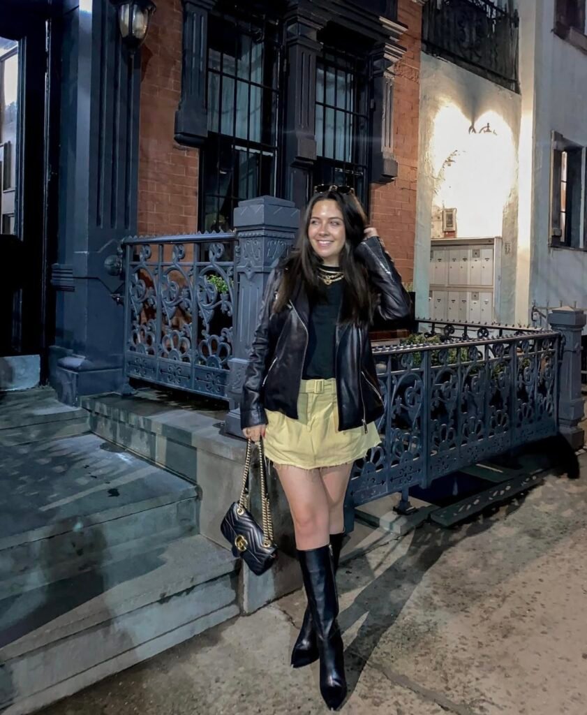 A faux leather jacket outfit.