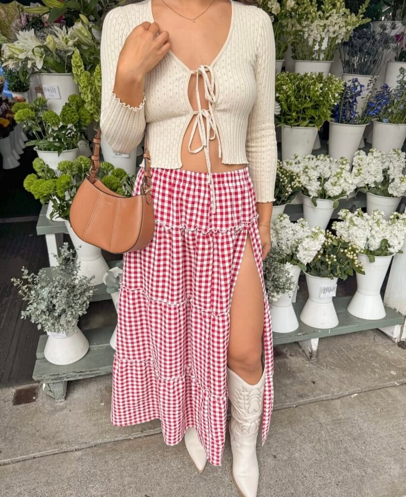 A long skirt outfit.