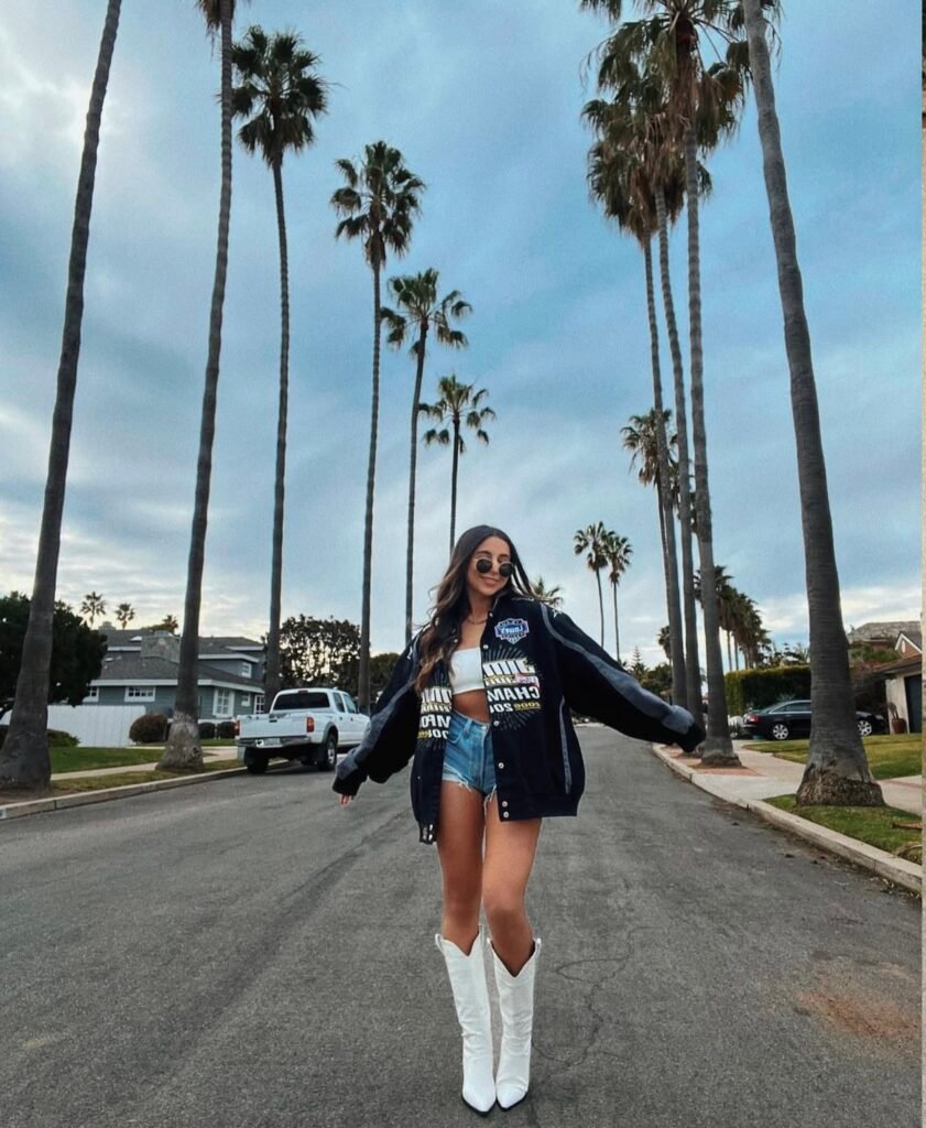 A white boots outfit.