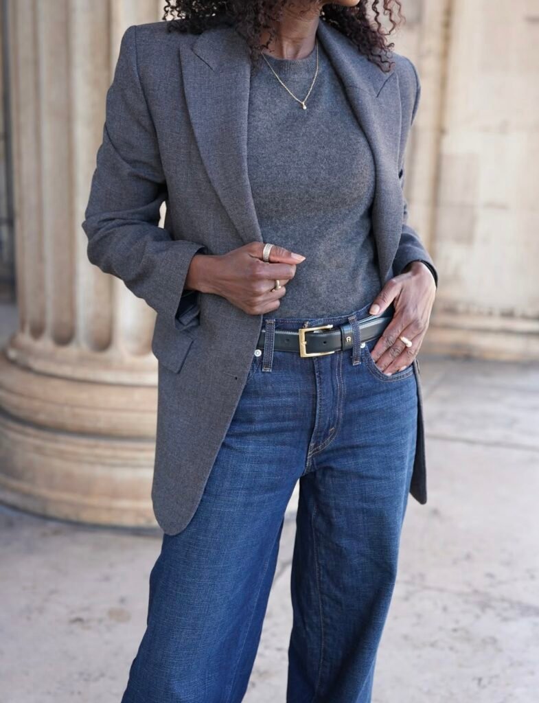 A denim work outfit.