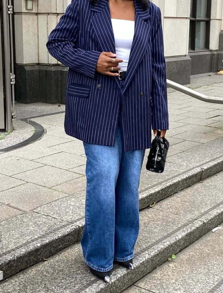 A denim work outfit.