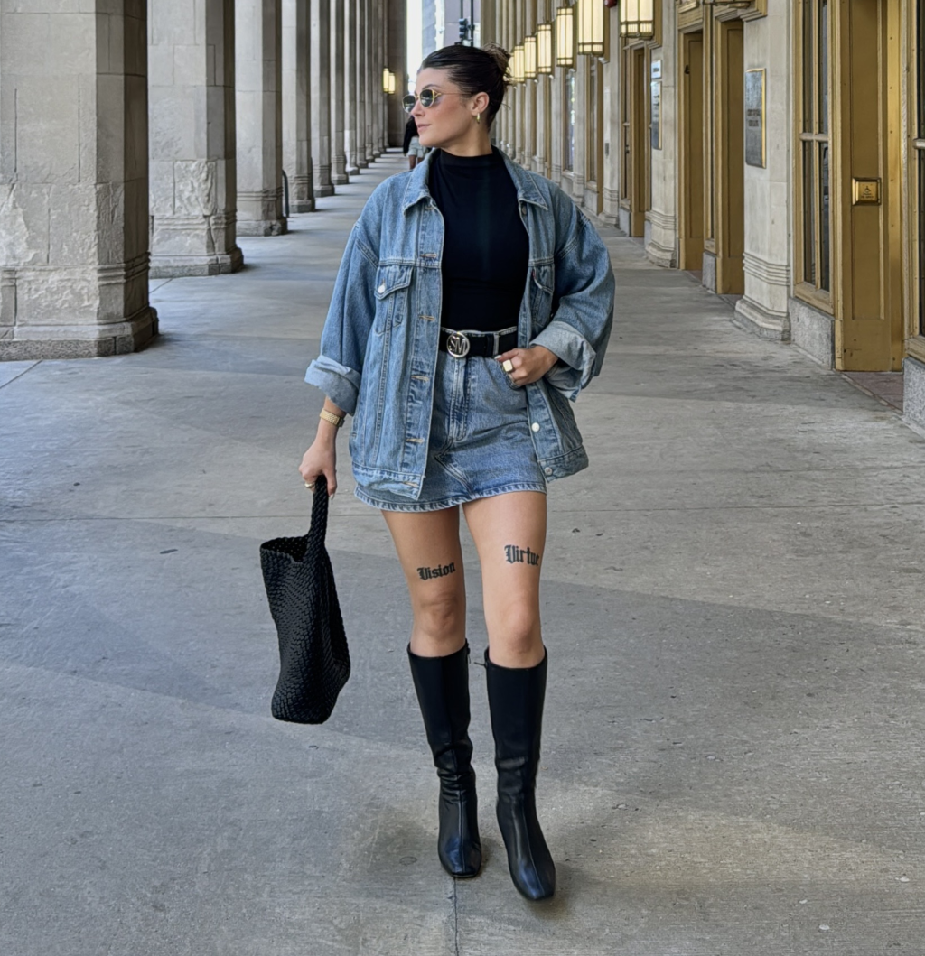 A denim jacket outfit.