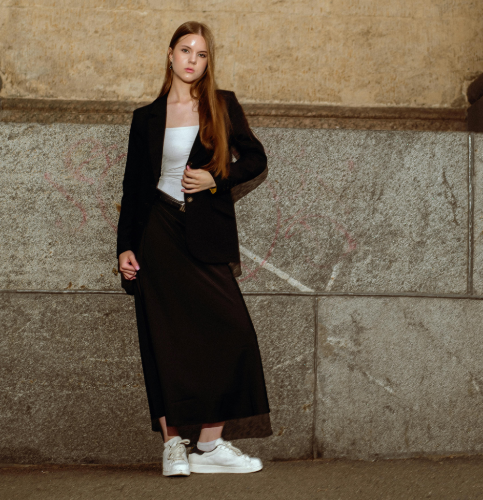 A long skirt outfit.