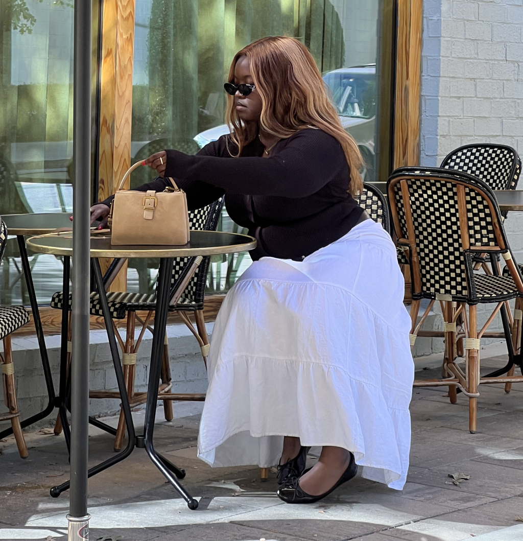 A plus size work outfit.