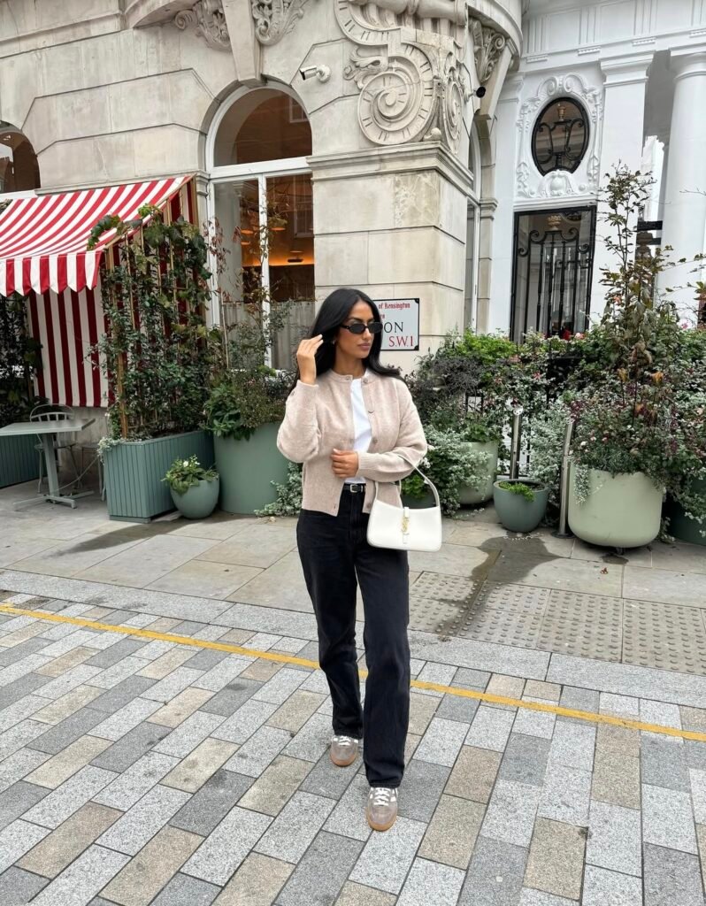 An outfit with black jeans.