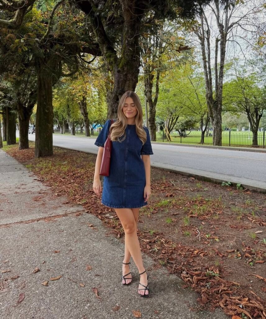A denim dress outfit.