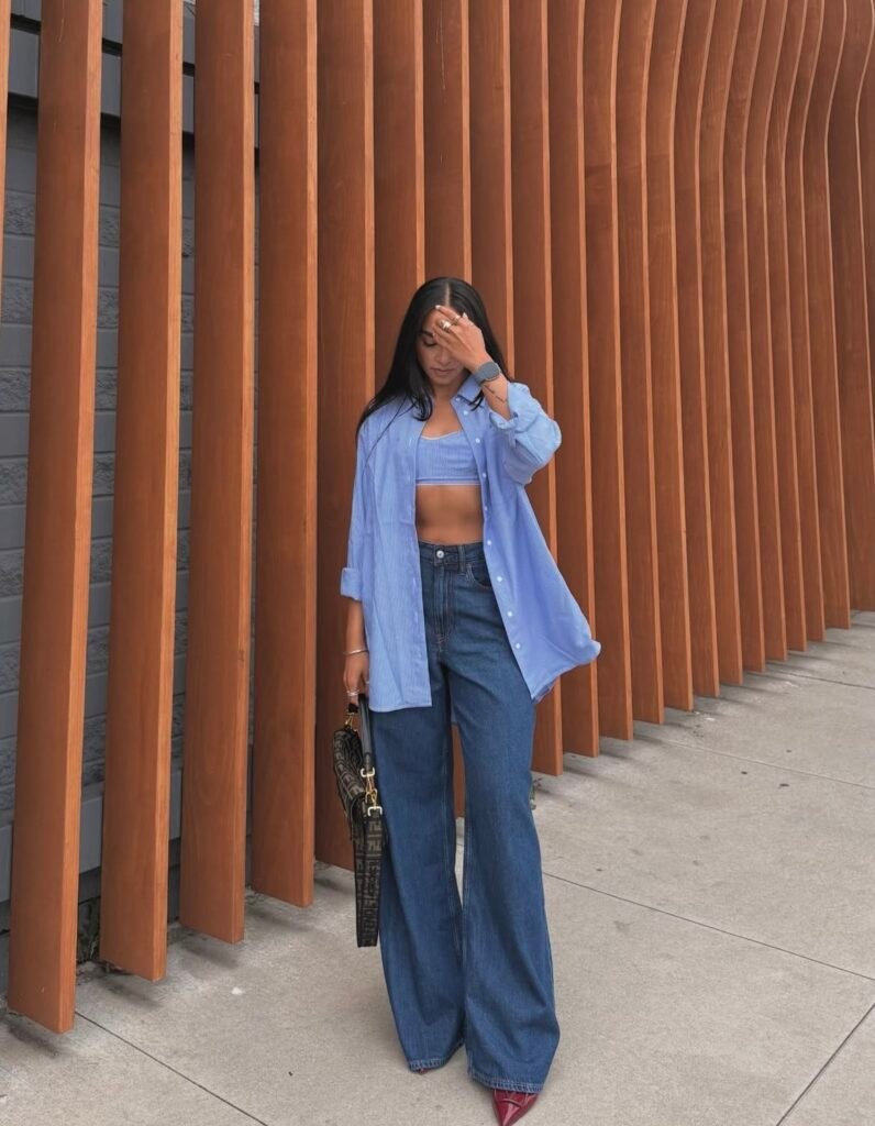 A jeans and heels outfit.