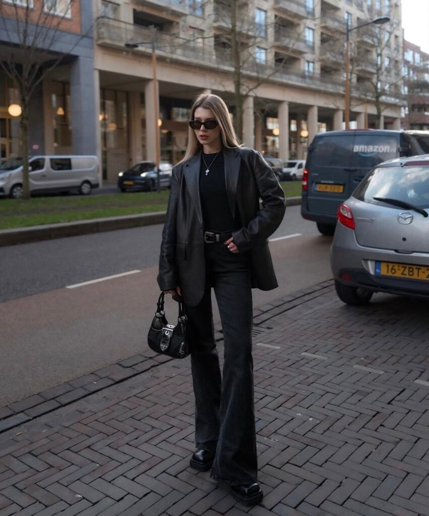 An outfit with black jeans.