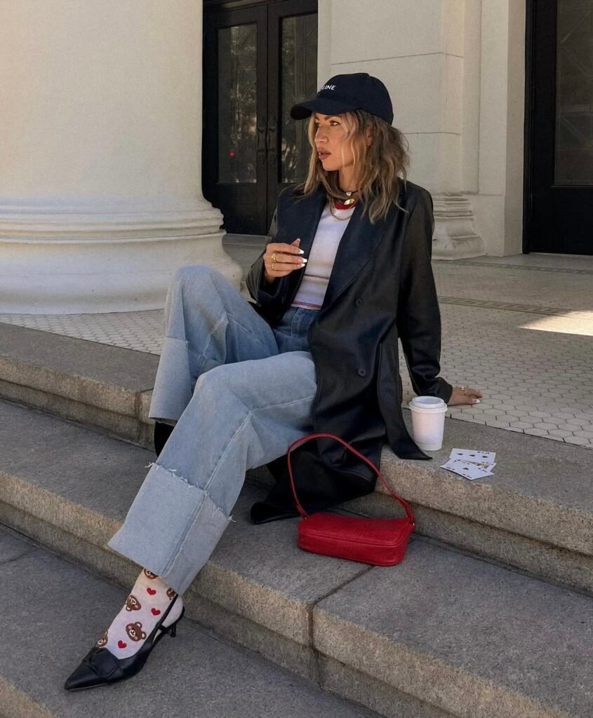 A jeans and heels outfit.