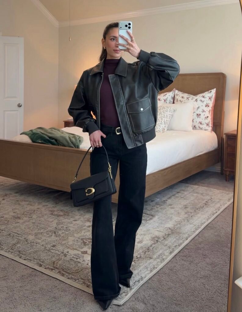 An outfit with black jeans.