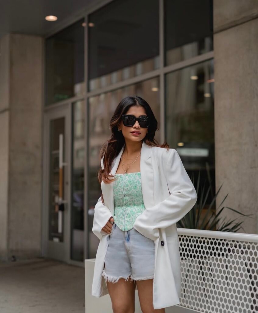 A white blazer outfit.