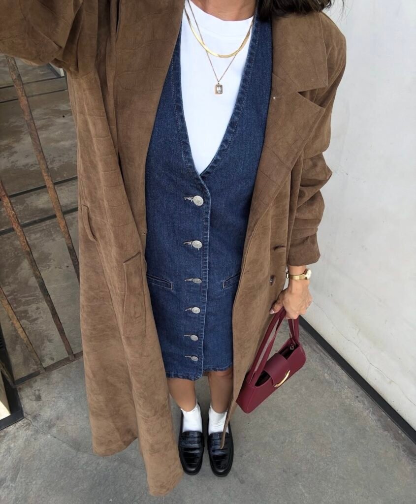 A denim dress outfit.