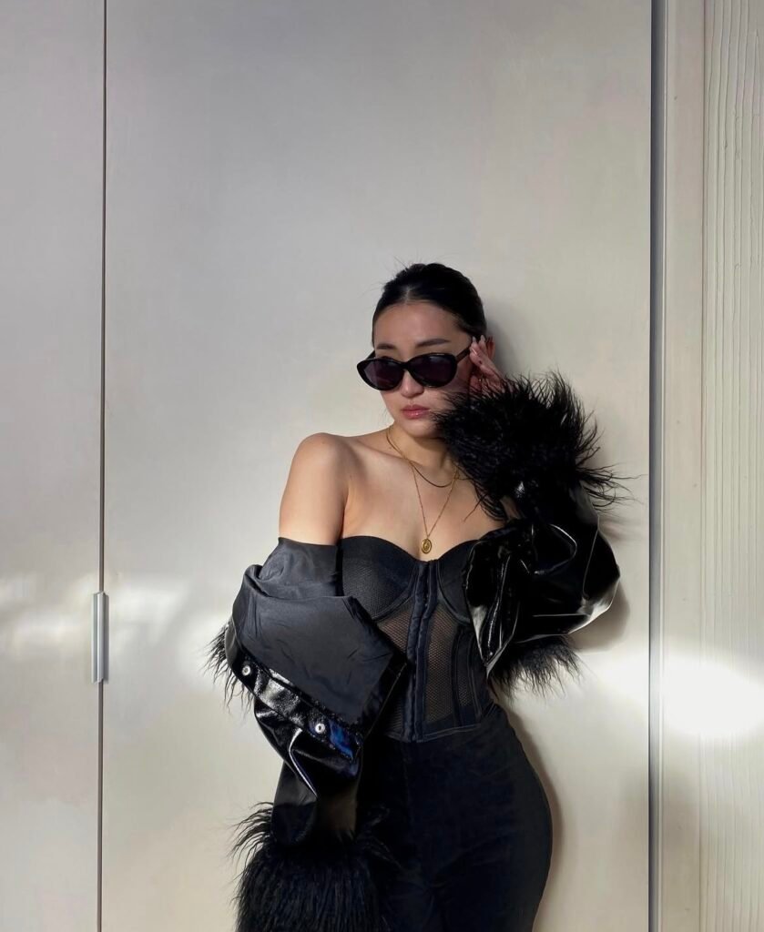 A black corset outfit.