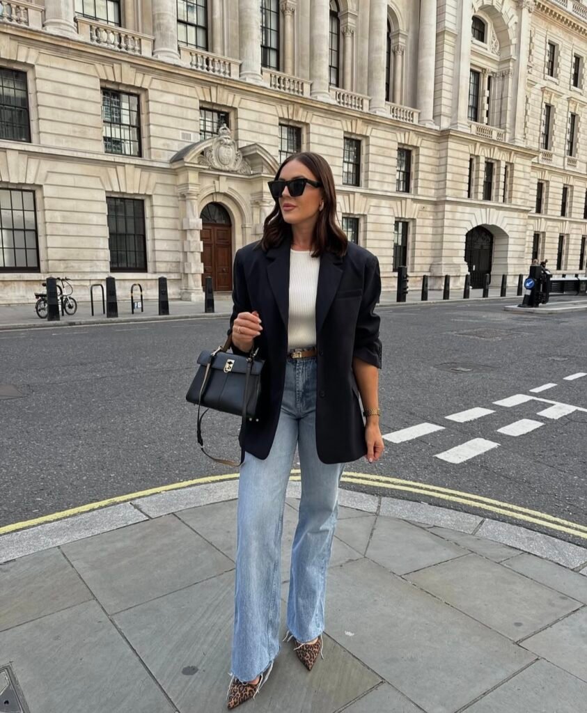 A jeans and heels outfit.