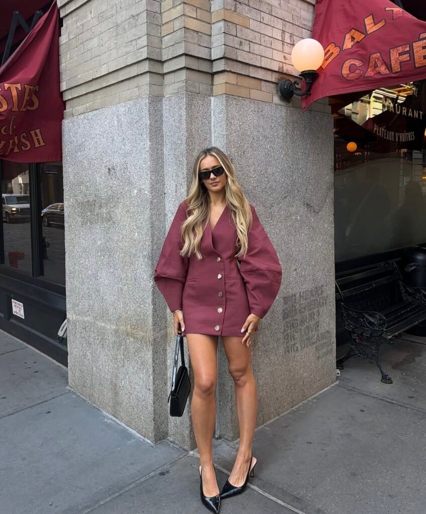 A blazer dress outfit.