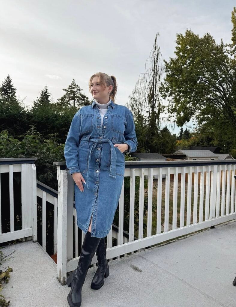 A denim dress outfit.