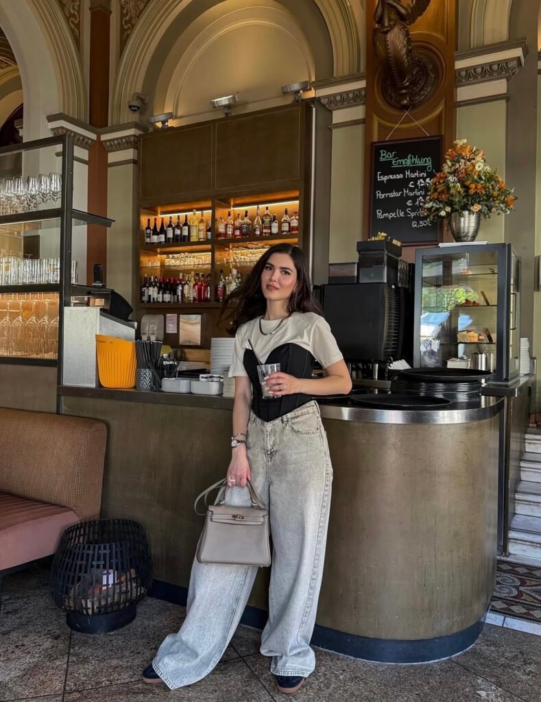 A black corset outfit.