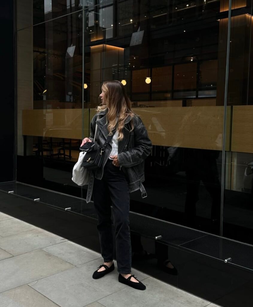 An outfit with black jeans.