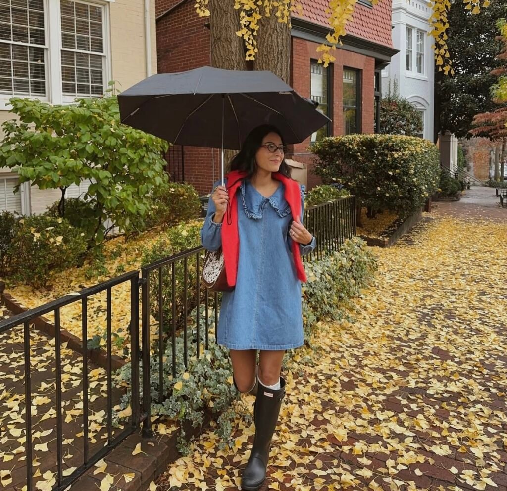 A denim dress outfit.