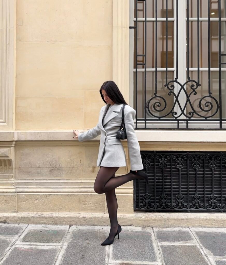 A blazer dress outfit.