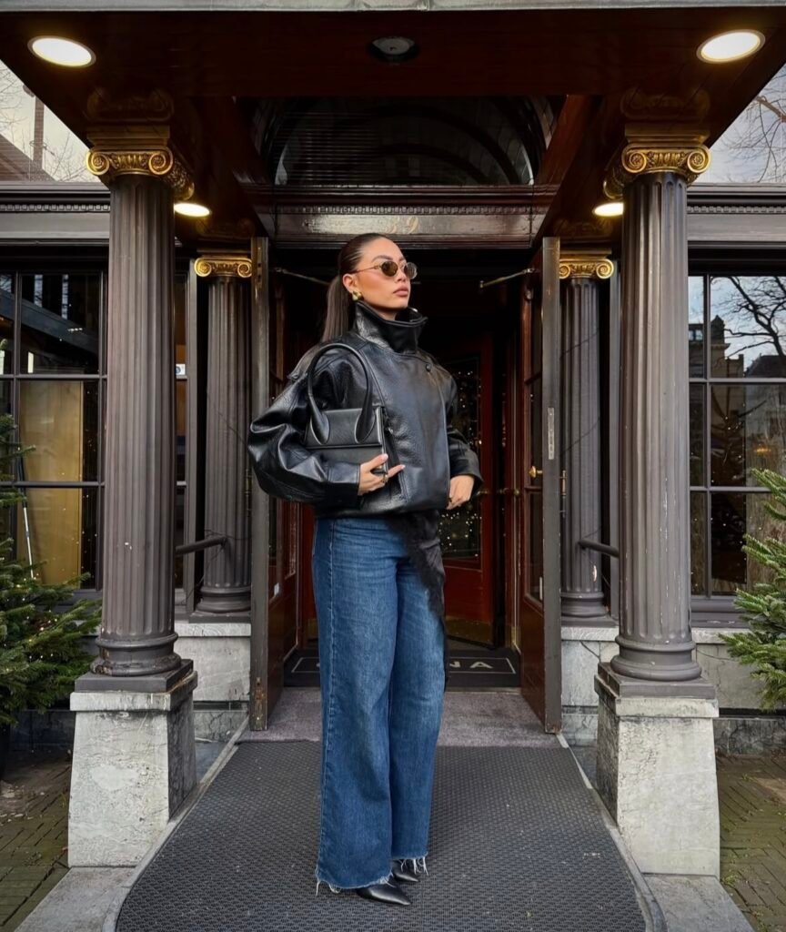 A jeans and heels outfit.