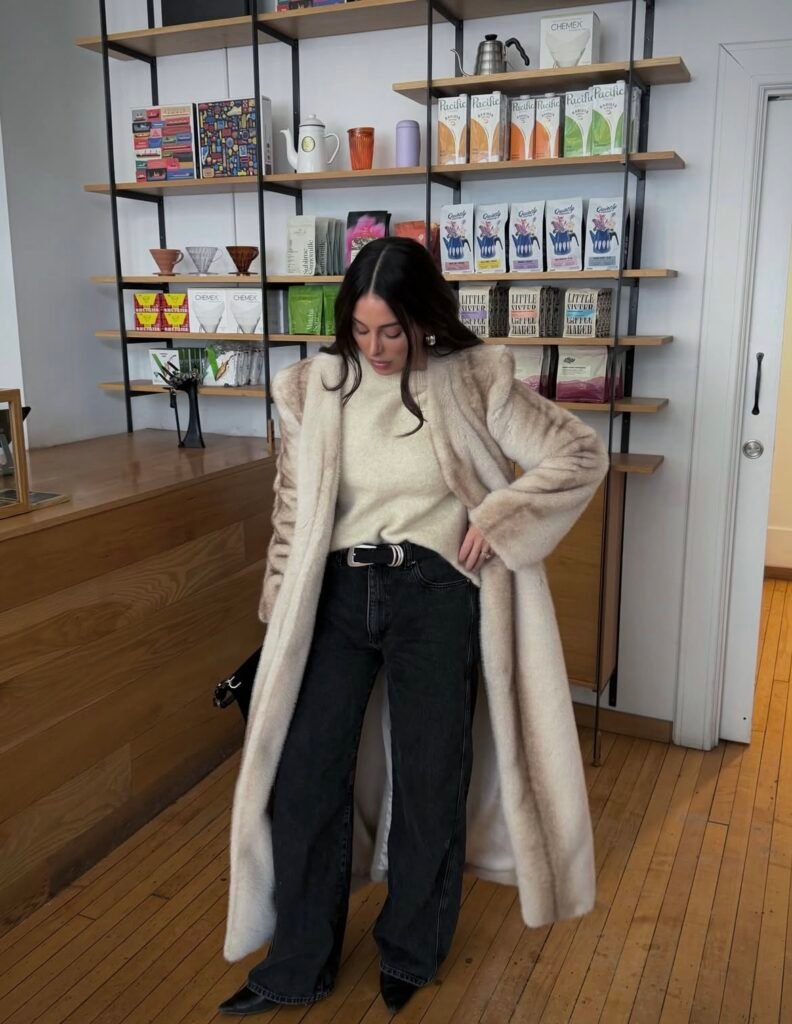 An outfit with black jeans.