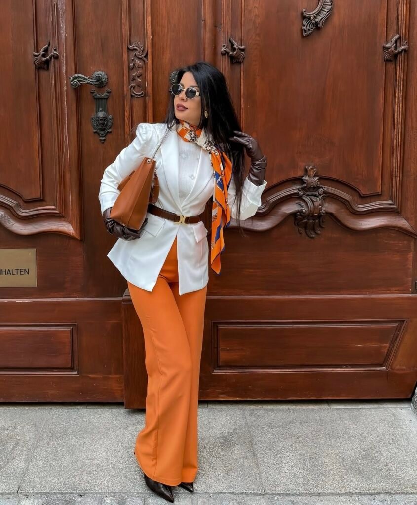 A white blazer outfit.