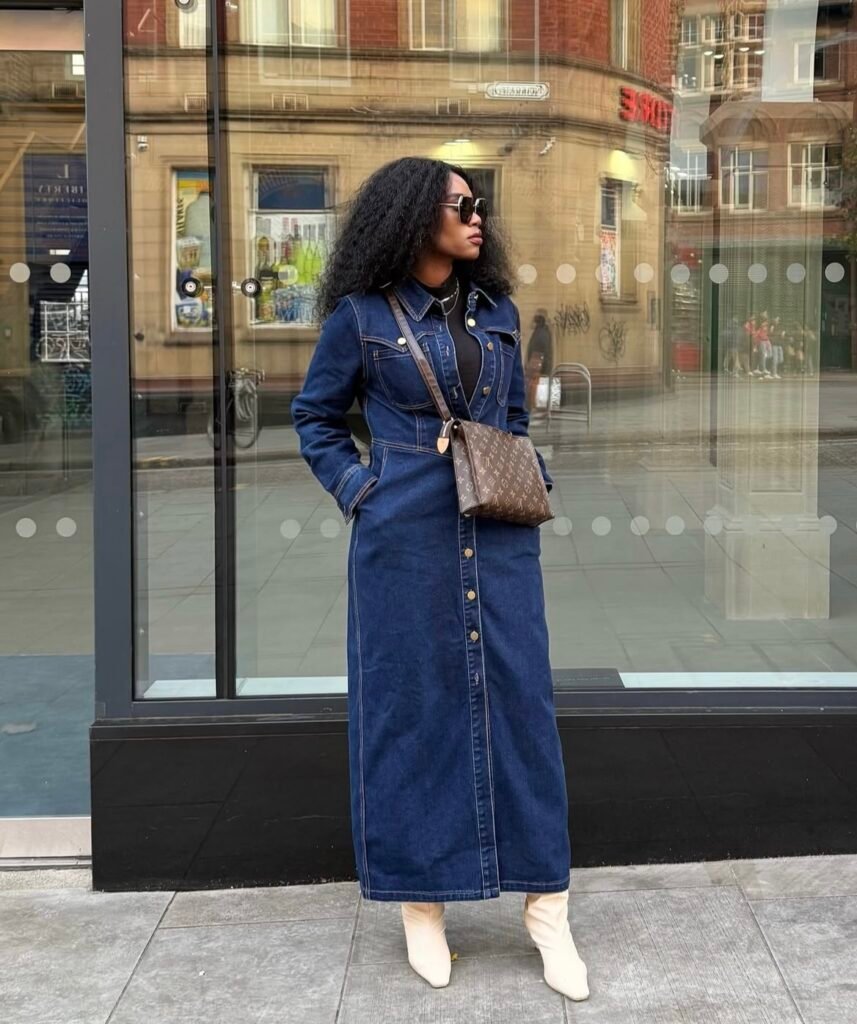 A denim dress outfit.