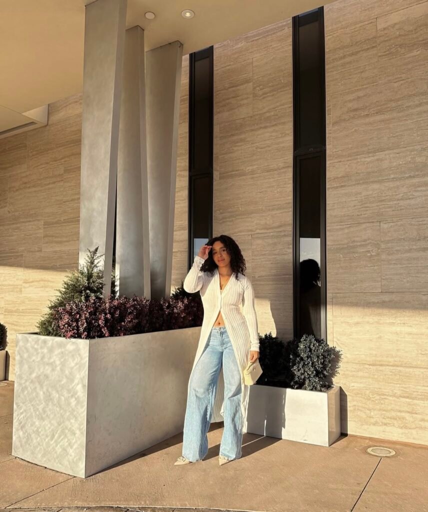 A jeans and heels outfit.