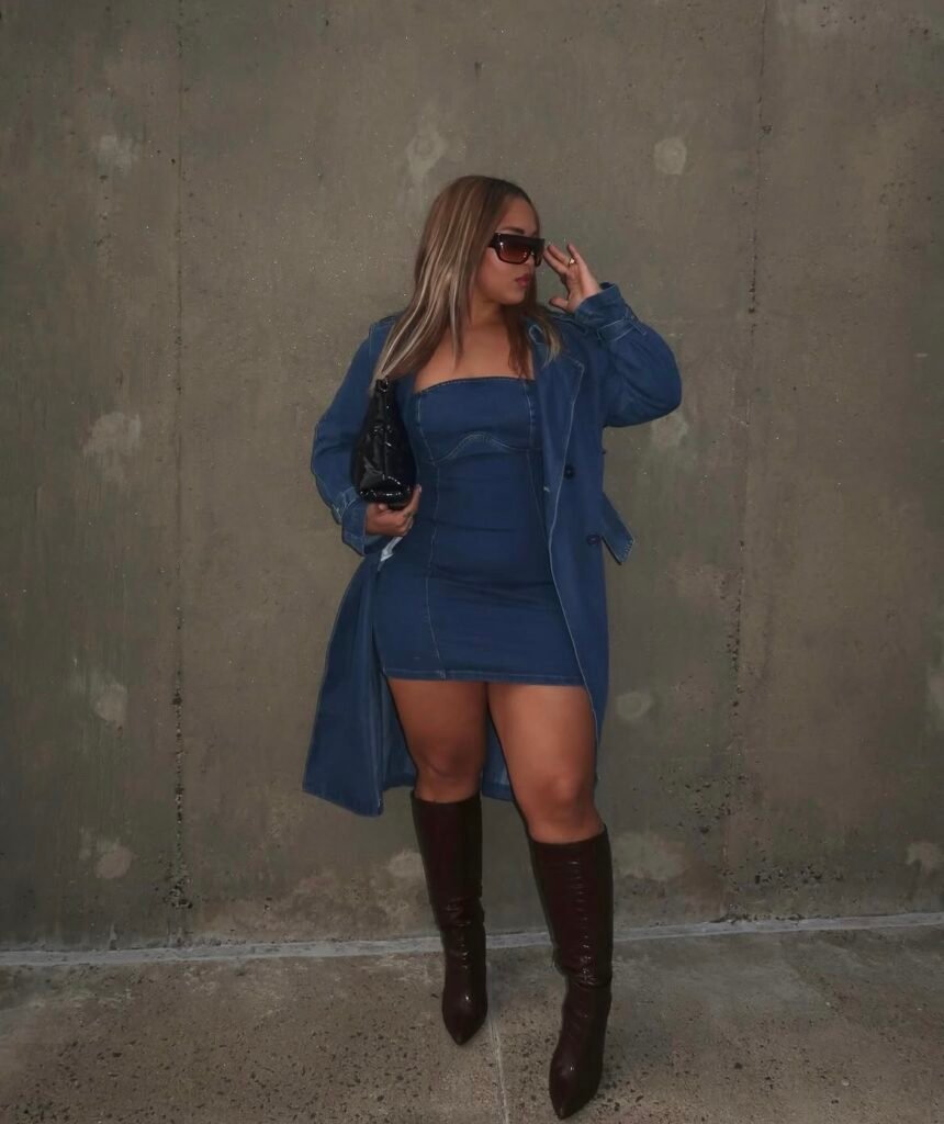 A denim dress outfit.